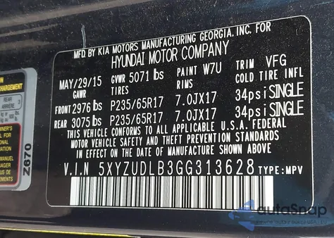 2016 Hyundai Santa Fe Sport 2.4L from USA, damaged, VIN 5XYZUDLB3GG313628